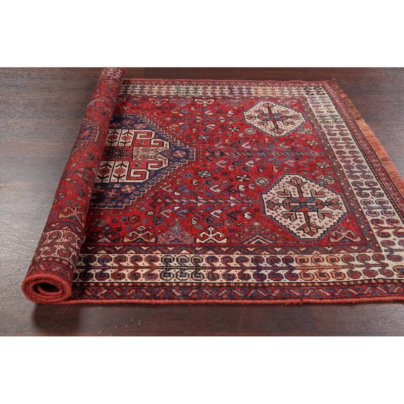 Pre-1900 Antique Vegetable Dye Shiraz Persian Wool Area Rug Handmade - 3'9" x 5'1"