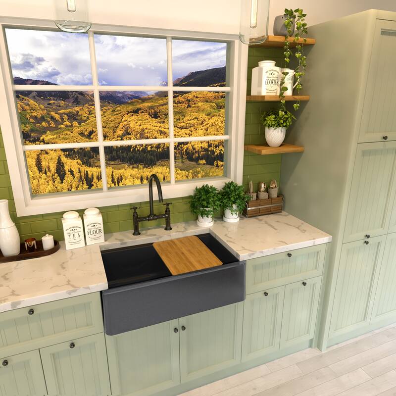 Highpoint 29.75in Granite Composite Workstation Farmhouse Sink - 29.75" x 19.75" x 9.75"