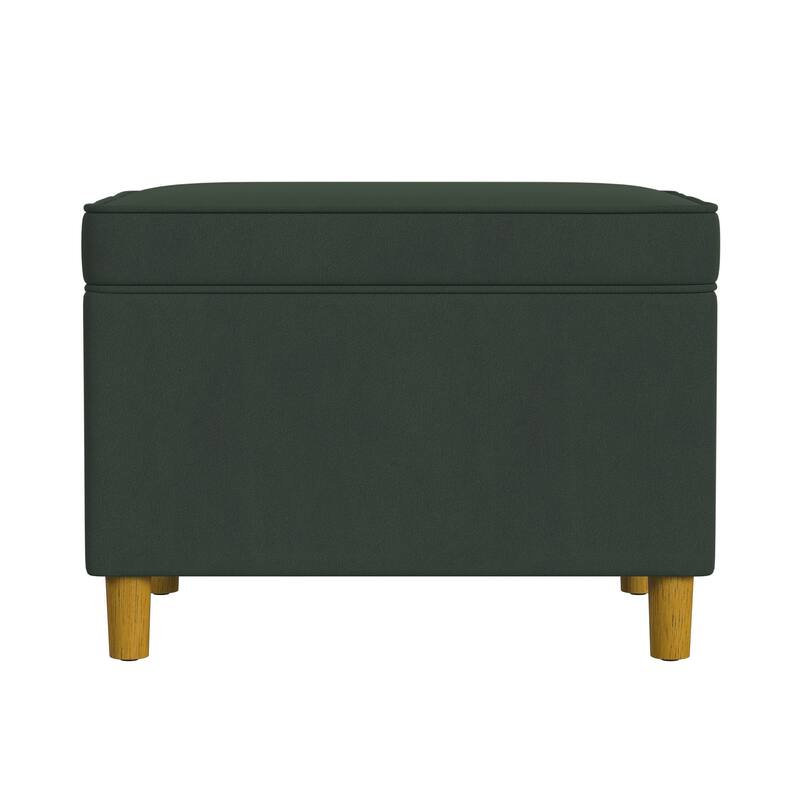 Fero Storage Ottoman, 24in Rectangular Hinged Lid, Forest Green Velvet