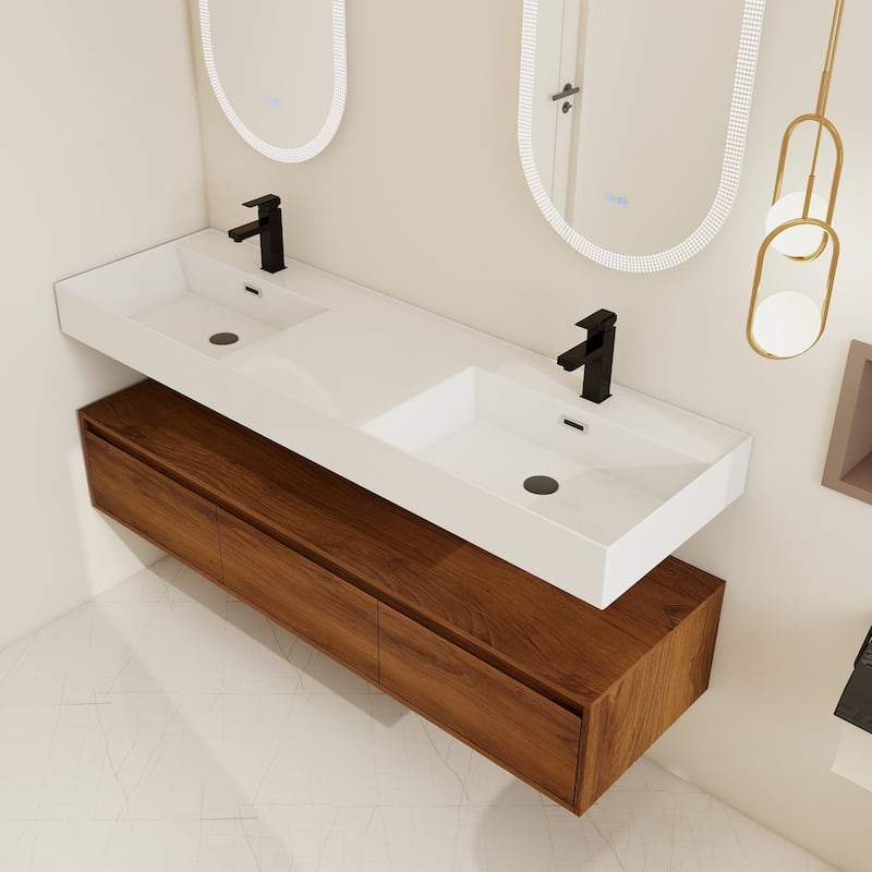 BNK 30/60 inch Floating Single/Double Sink Bathroom Vanity with Soft Close Drawer