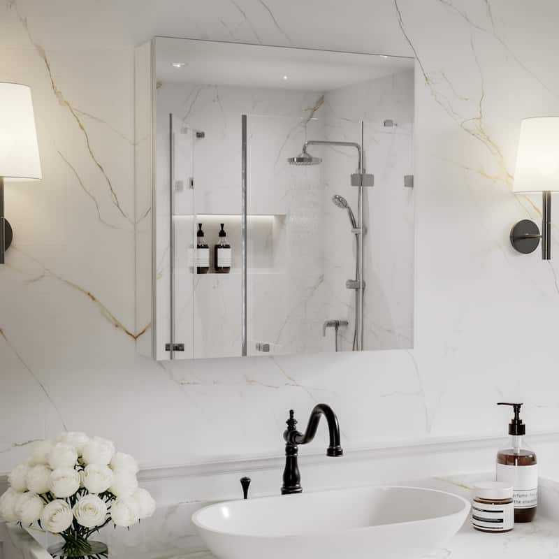 Modland Single Door Bathroom Medicine Cabinet with Mirror Adjustable Shelves,Recessed or Surface Mount