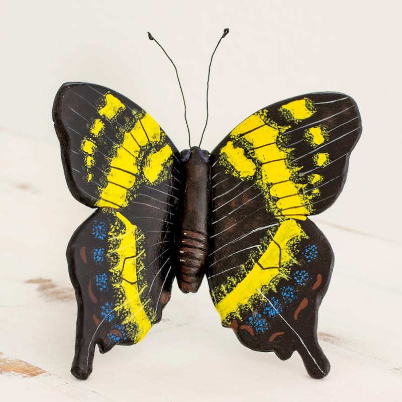 Novica Handmade Yellow Swallowtail Butterfly Ceramic Sculpture
