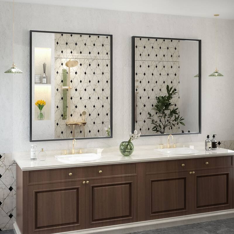 Aluminum Alloy Framed French Cleat Mounted Tempered Glass Wall Vanity Mirror