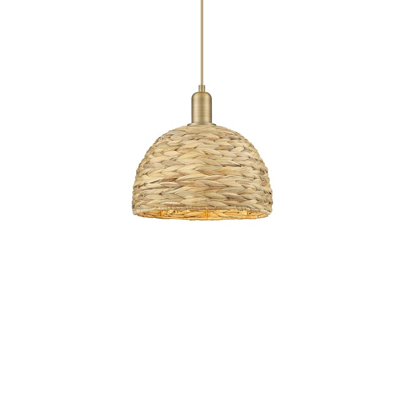 Innovations Lighting 716-1P-12-12 Woven Rattan Pendant Woven Rattan - Brushed Brass / Natural