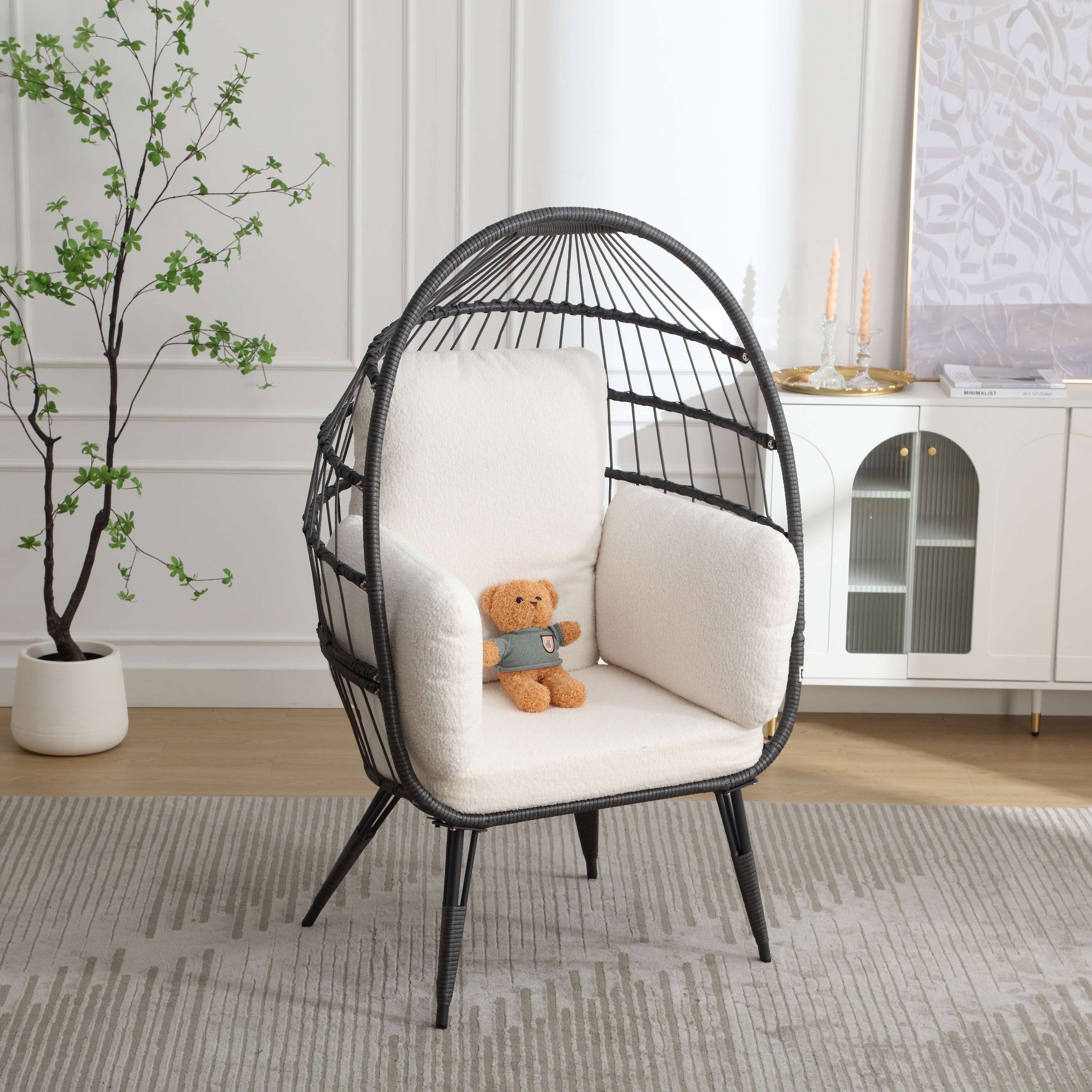 Outdoor Large Hanging Egg Chair with Stand and Beige Cushion Bed Bath Beyond 37527826
