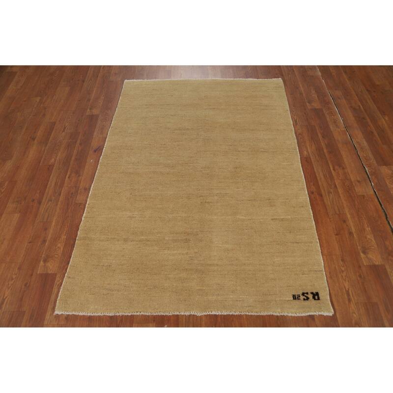 Modern Gabbeh Oriental Rug Hand-Knotted Solid Wool Carpet - 3'5"x 4'11"