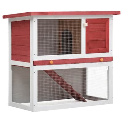 vidaXL Outdoor Rabbit Hutch 1 Door Red Wood - 35.4"x17.7"x31.5"