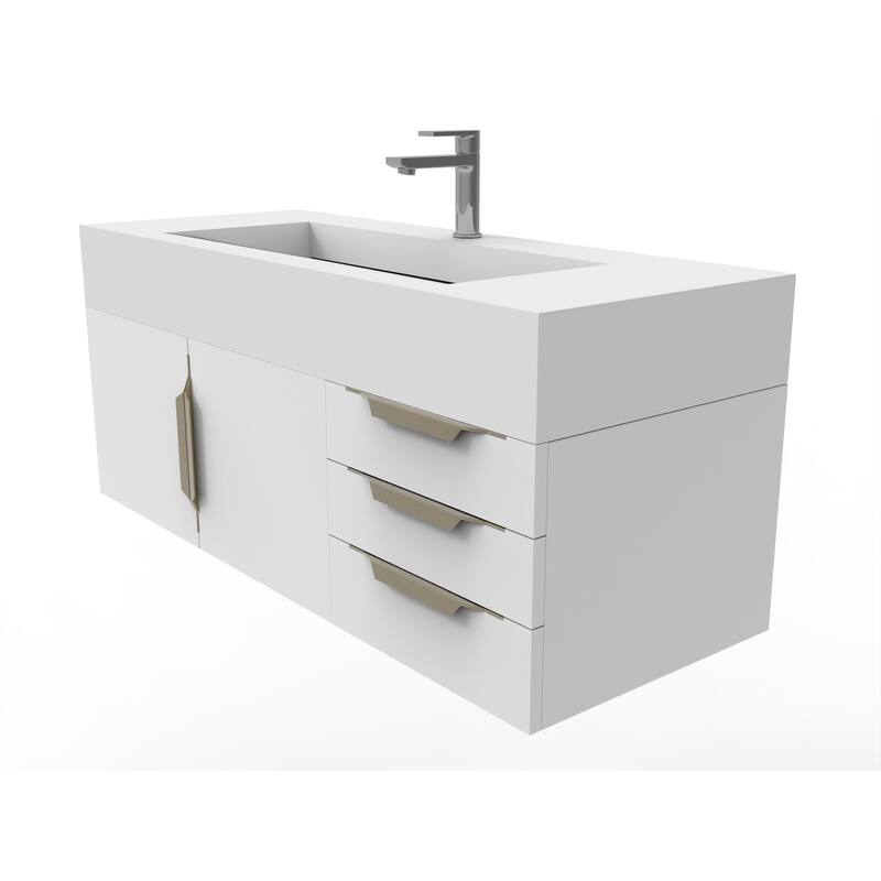 Nile 48" Wall Mounted Bathroom Vanity Set w/ White Top