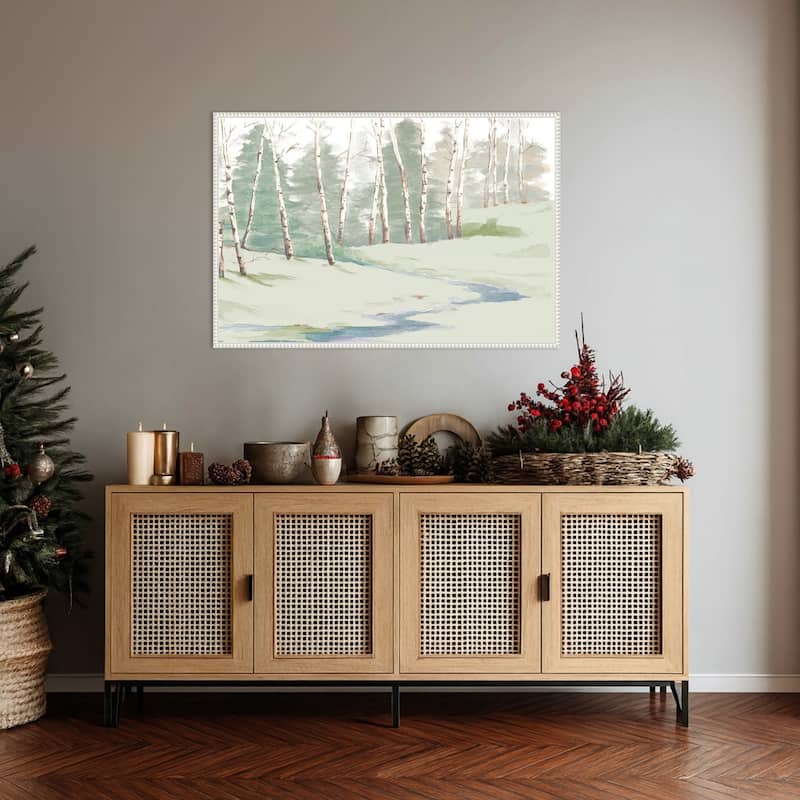 Winter Wood Landscape by Patricia Pinto Framed Canvas Wall Art Print - Sylvie Beaded White