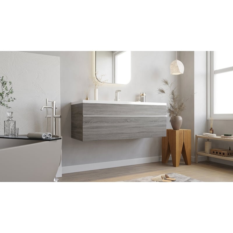 Trough Collection 42" Wall Mount Cultured Marble Top Bathroom Vanity with Sink and Drawer