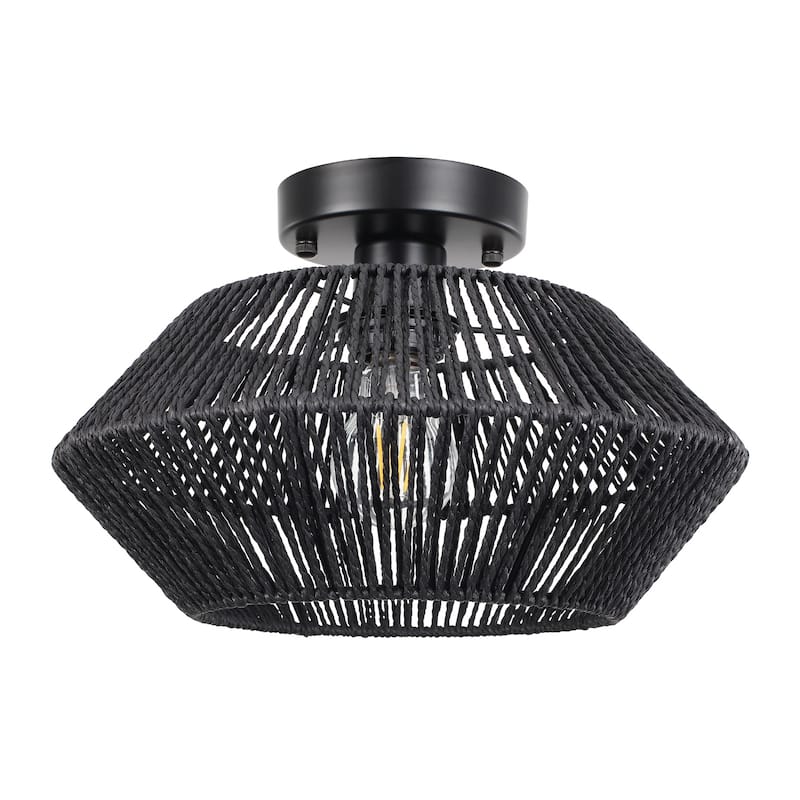 Modern Farmhouse Style Hand-Woven Rattan Semi Flush Mounts Light Fixture for Kitchen Living Room