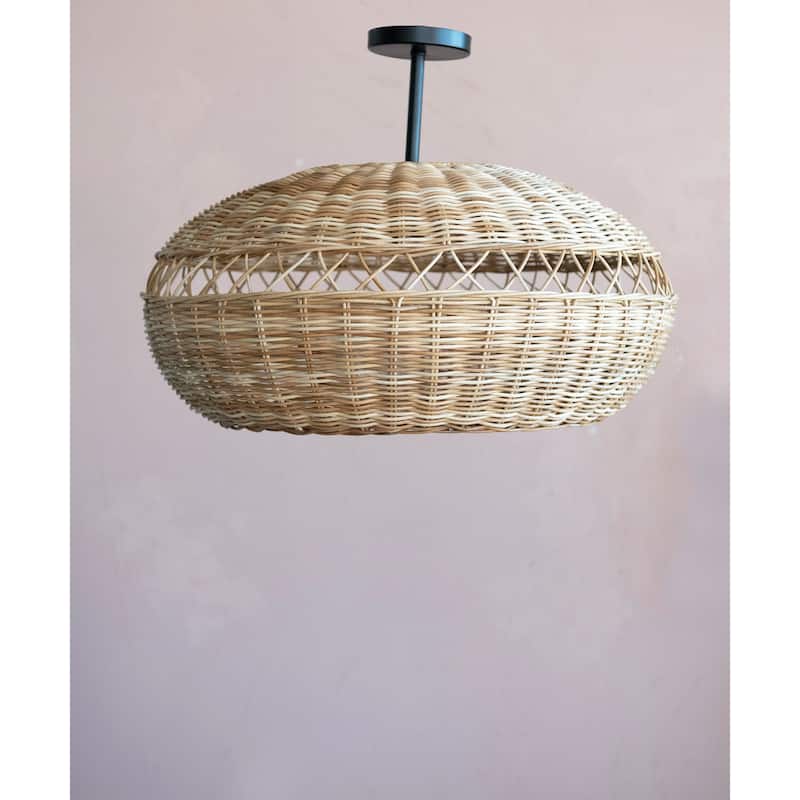Hand-Woven Rattan Semi-Flush Ceiling Lamp