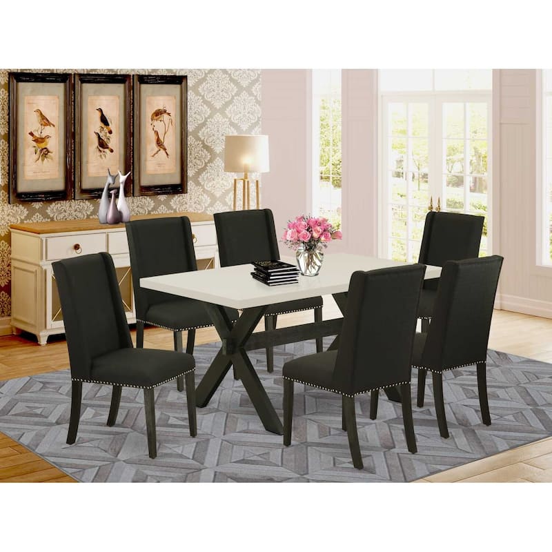 HomeStock 7-Pc Rectangle Natural Oak Finish Solid Wood Top Dining Table with 6 Parson Chairs