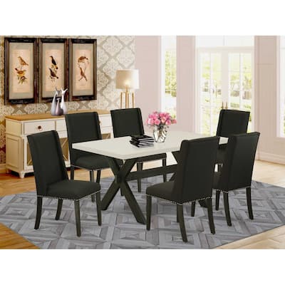 HomeStock 7-Pc Rectangle Natural Oak Finish Solid Wood Top Dining Table with 6 Parson Chairs