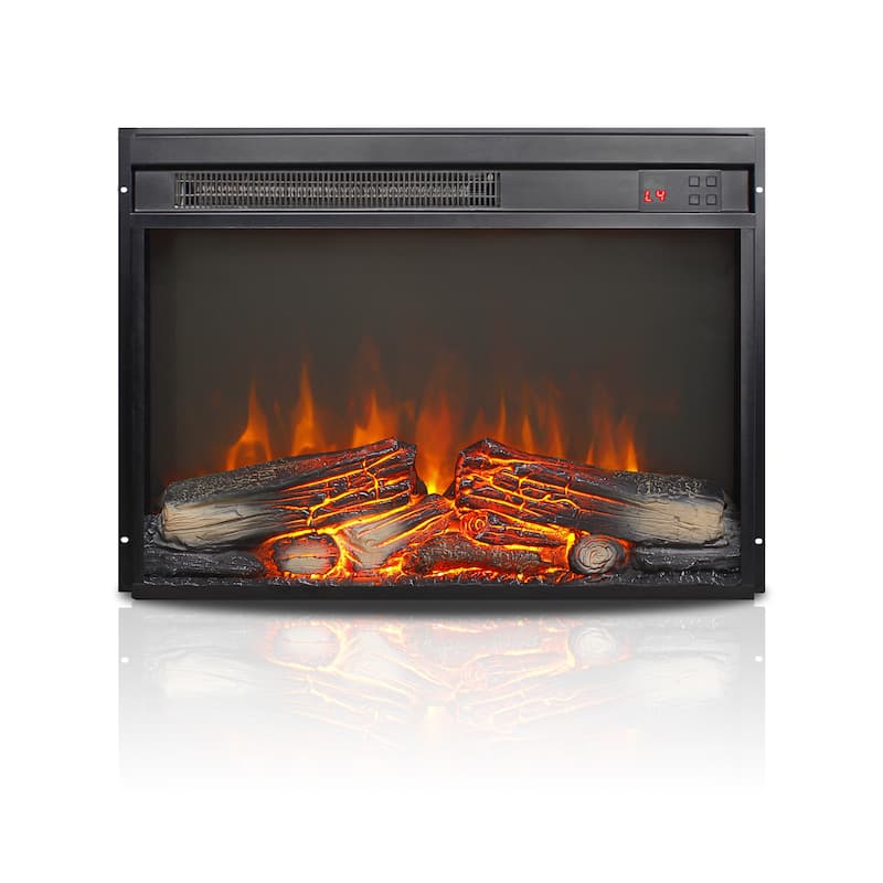 23 inch electric fireplace insert, ultra thin heater with log set & realistic flame, remote control with timer