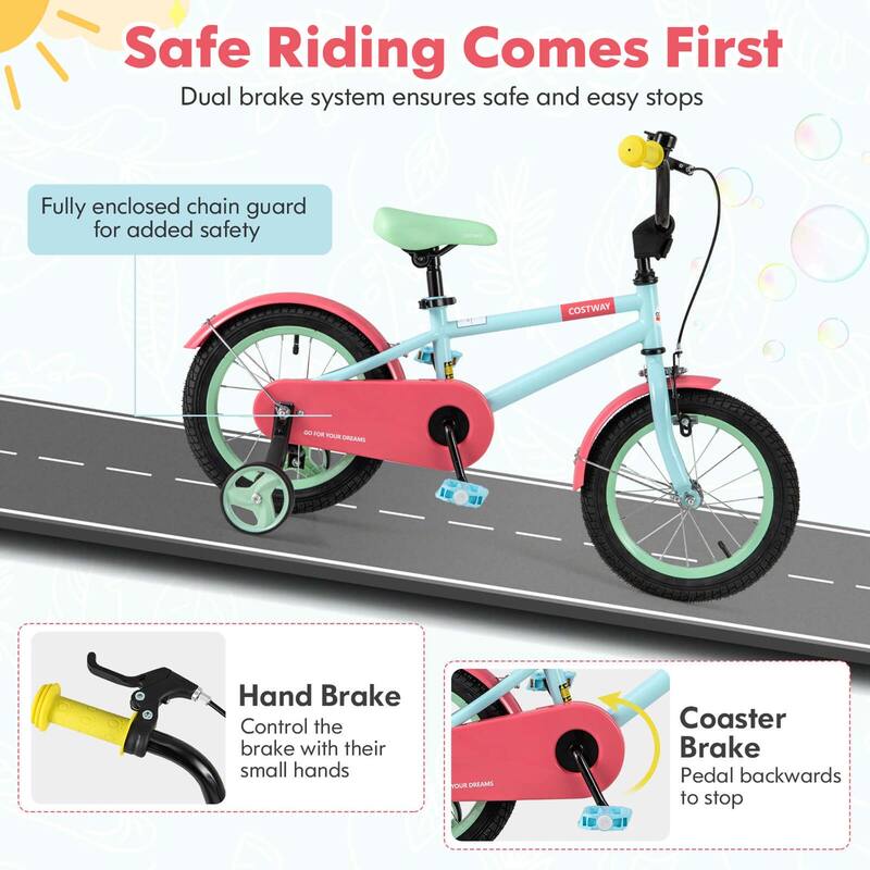 Costway 14" Kids Bike with Adjustable Saddle Handlebar Removable