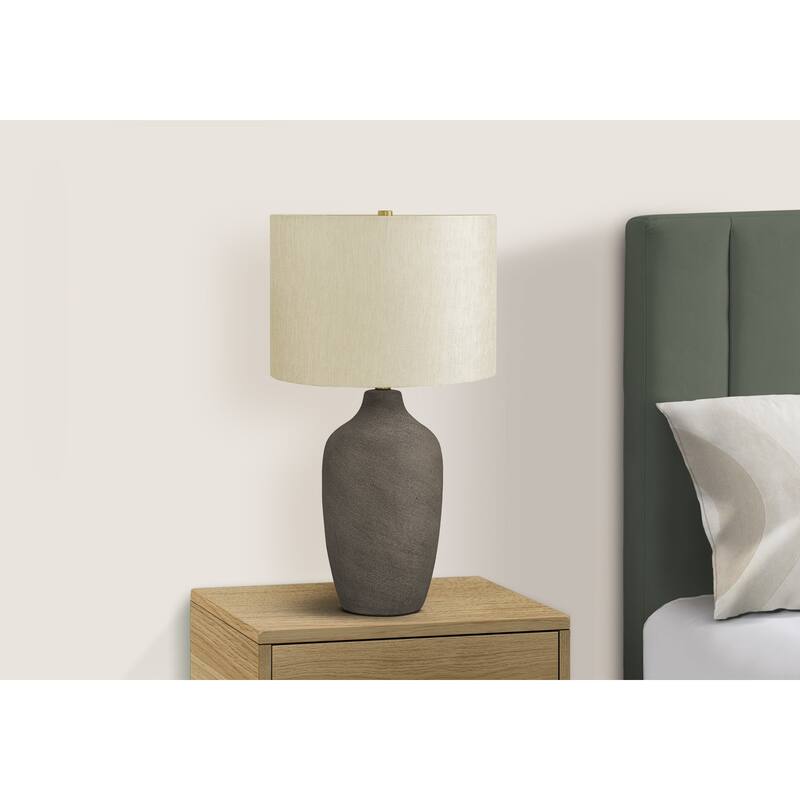 Lighting, 27"h, Table Lamp, Grey Ceramic, Beige Shade, Contemporary