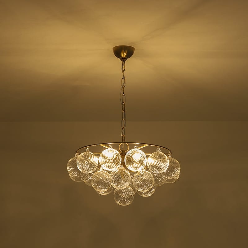 Mid-Century 6-Light Cluster Ribbed Glass Globe Bubble Chandelier