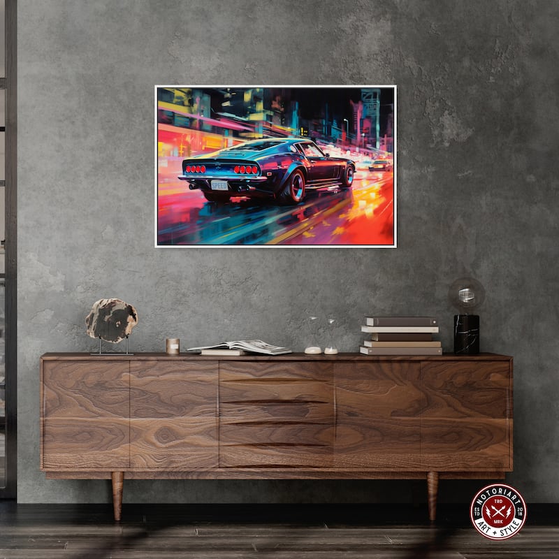 Notoriart Classic Night Drive Framed Car 1 Piece Canvas Wall Art
