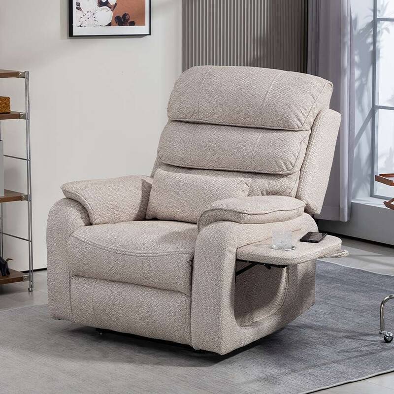 Dual Motor Oversized 180° Lay Flat Chenille Power Lift Recliner Chair with Retractable Tray, Wireless Charge