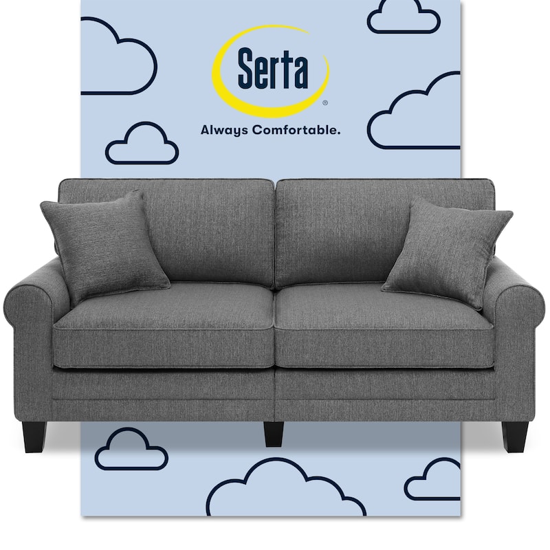 Serta Copenhagen 73" Sofa Couch for Two People, Pillowed Back Cushions and Rounded Arms, Durable Modern Upholstered Fabric - Dark Gray