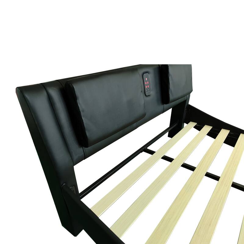 Queen Faux Leather Platform Bed Frame with Bluetooth Backrest Massage
