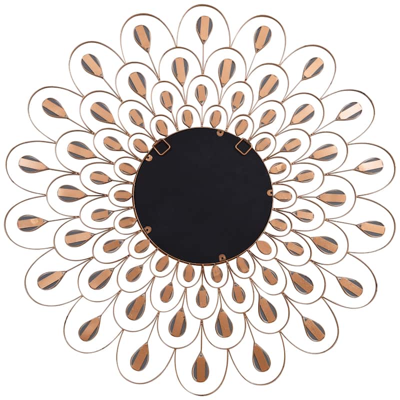 Flower Burst Bling Round Wall Mirror with Gold Metal Frame, Decorative Mirror - 36 x 36