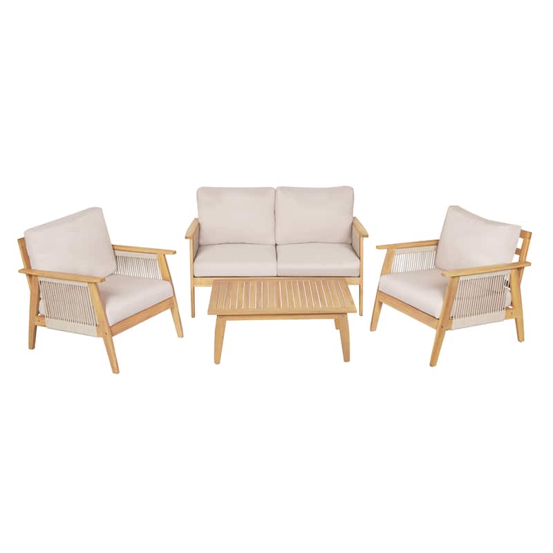 Christopher Knight Home - Riley Outdoor 4-piece Acacia Wood and Rope Sectional Patio Sofa Set