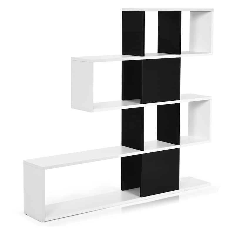 5 Shelf Bookshelf Modern Ladder Bookshelf 12 Cubes Storage Bookcase - Black&White