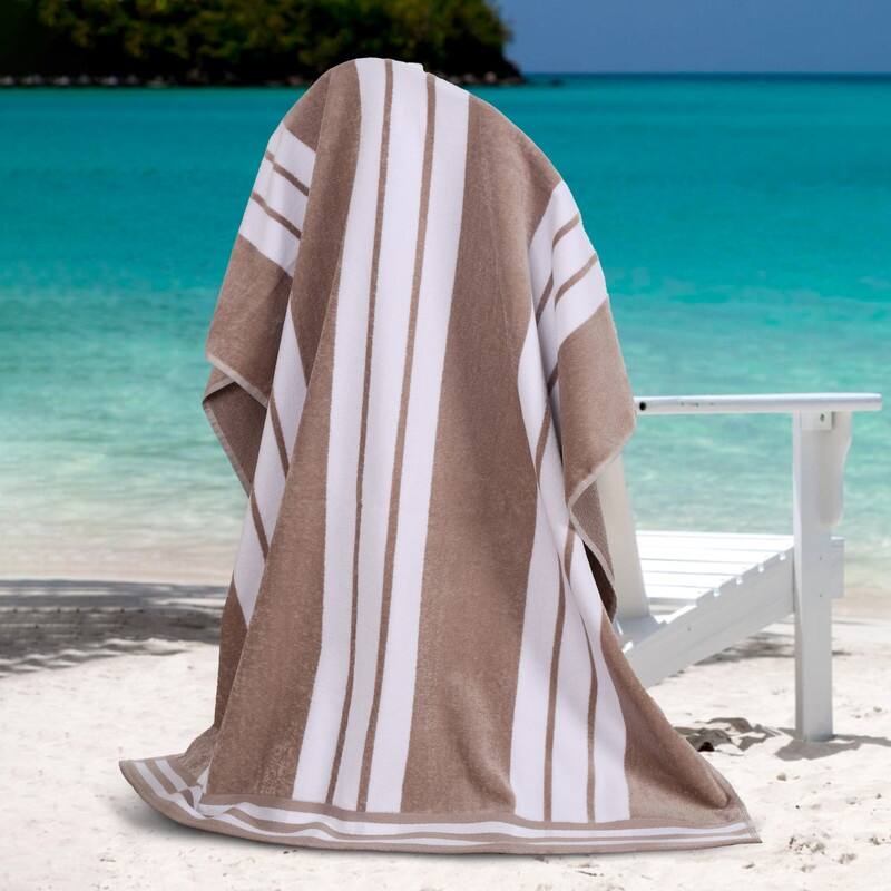 Superior Striped Large Oversized Cotton Beach Towel - Taupe