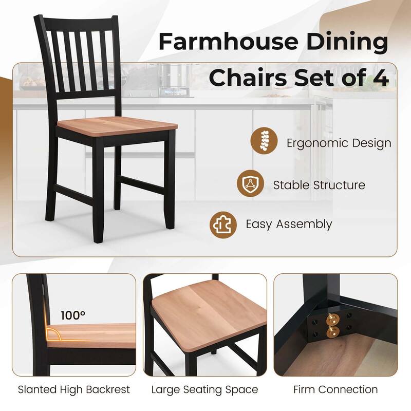 Set of 4 Dining Chair Kitchen Black Spindle Back Side Chair with Solid - See Details