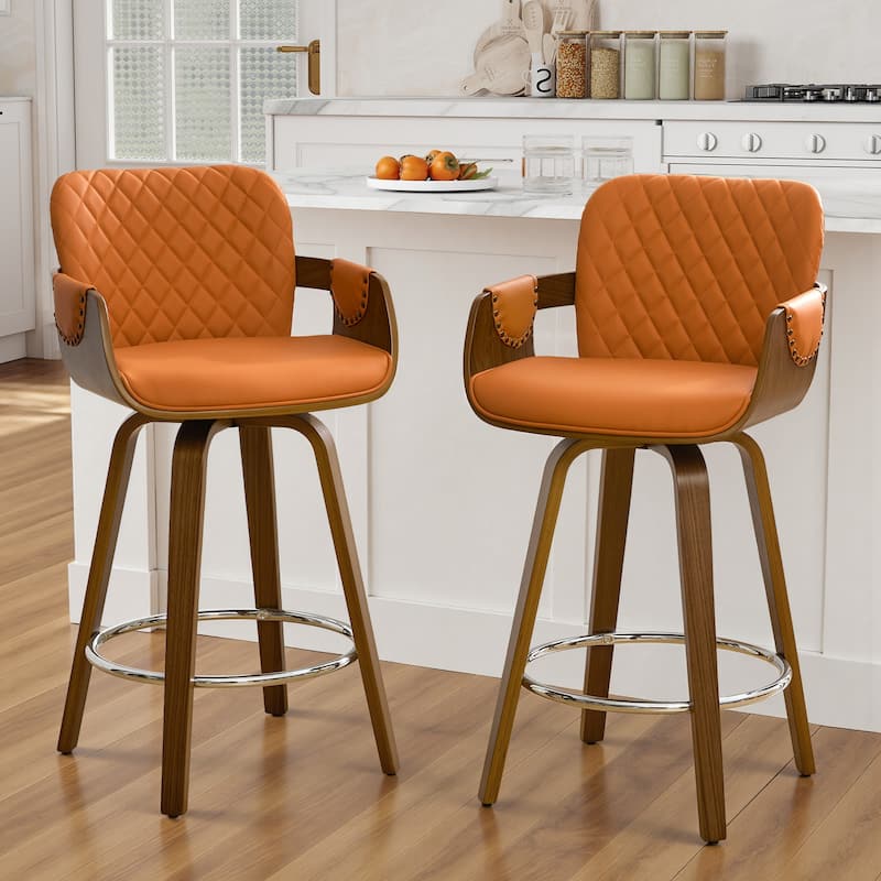 26-Inch Upholstered Swivel Counter Height Bar Stool with Armrests - 36.6"H x19.5"W x 21.3"D
