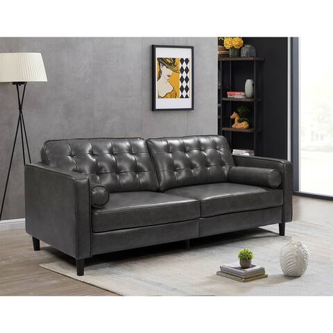 Dark Grey 3 Seater Tufted Leather Upholstered Sofa Couch