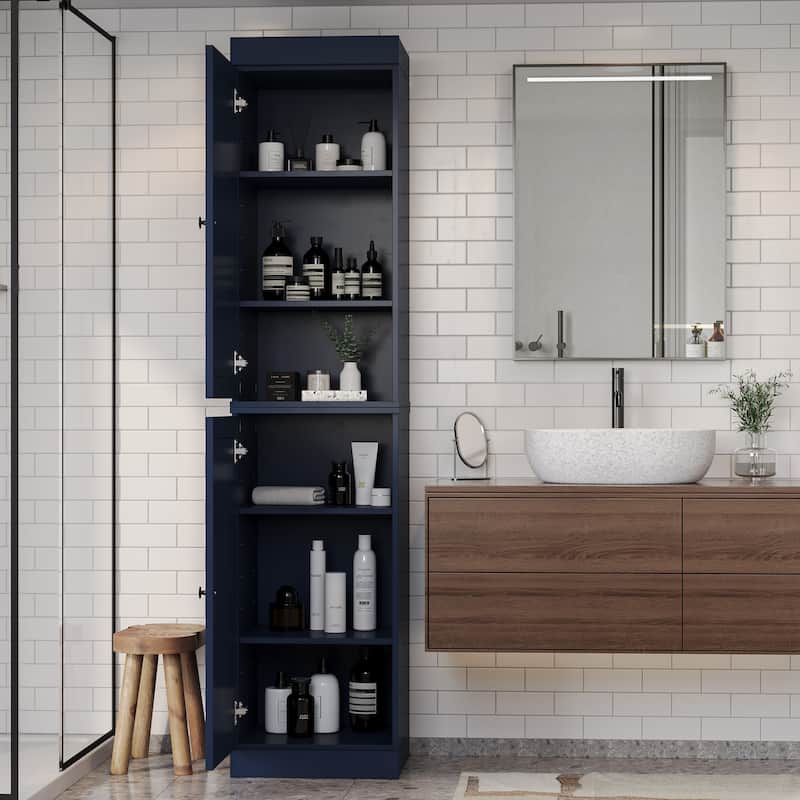 100% Solid Wood Tall Freestanding Bathroom Linen Cabinet with Doors, Adjustable Shelves, Modular Storage, 16.5" W x 71.5" H