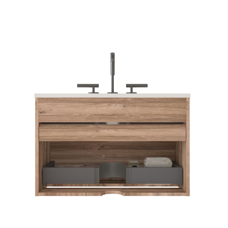 30" Wall-Mounted Bathroom Vanity with Integrated Ceramic Sink & Overflow, Large Storage Floating Cabinet