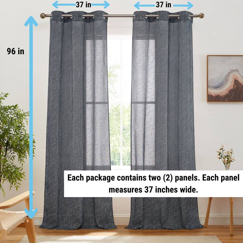 HLC.ME Emily Faux Linen Semi Sheer Light Filtering Transparent Grommet Lightweight Window Curtains Drapery Panels, 2 Panels