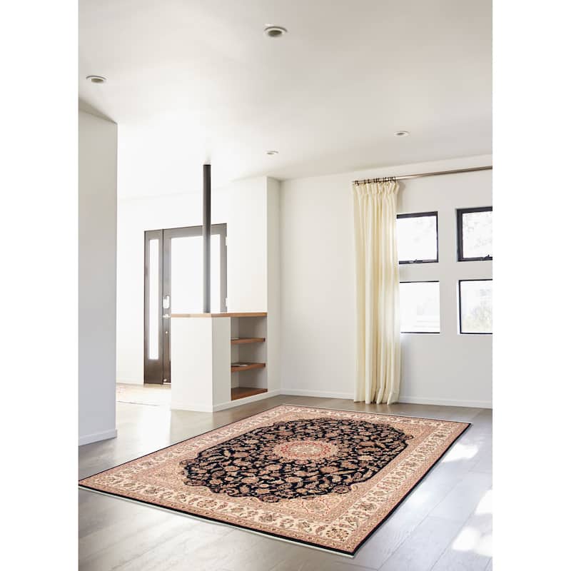 ECARPETGALLERY Hand-knotted Nain Dark Navy Silk, Wool Rug - 9'1 x 12'2