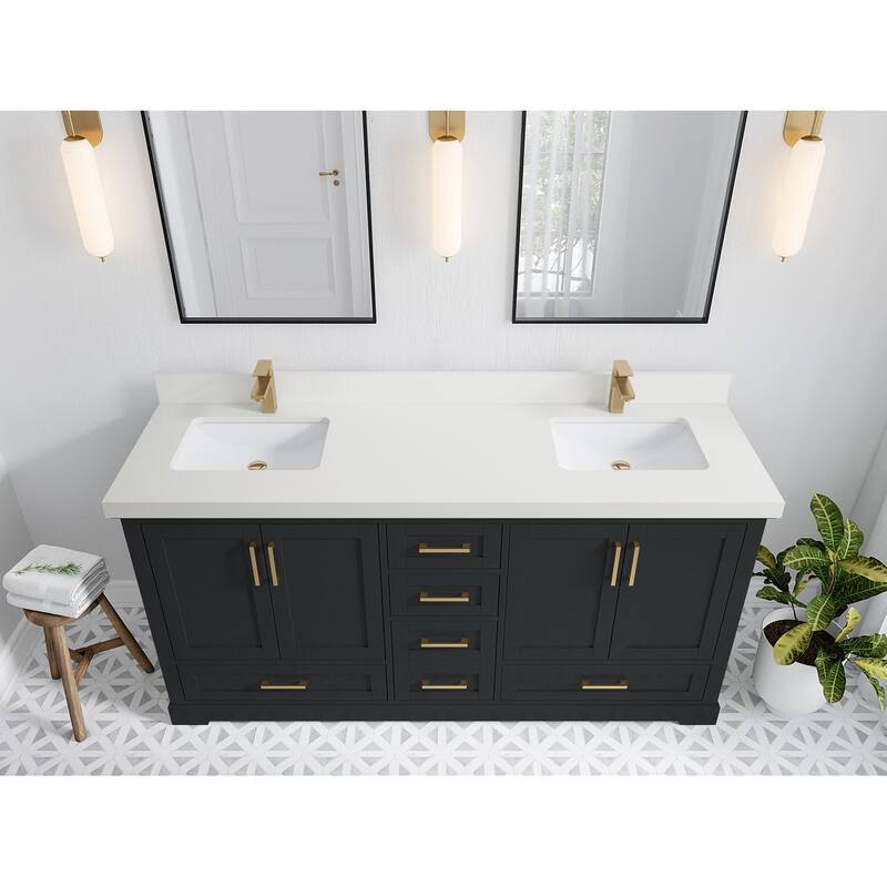 Willow Collection 72 in W x 22 in D x 36 in H Boston Double Bowl Sink Bathroom Vanity with Countertop
