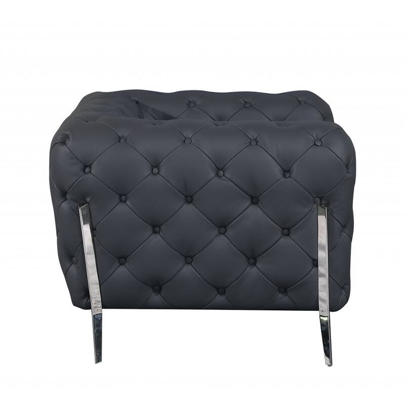 HomeRoots Three Piece Indoor Dark Gray Italian Leather Five Person Seating Set