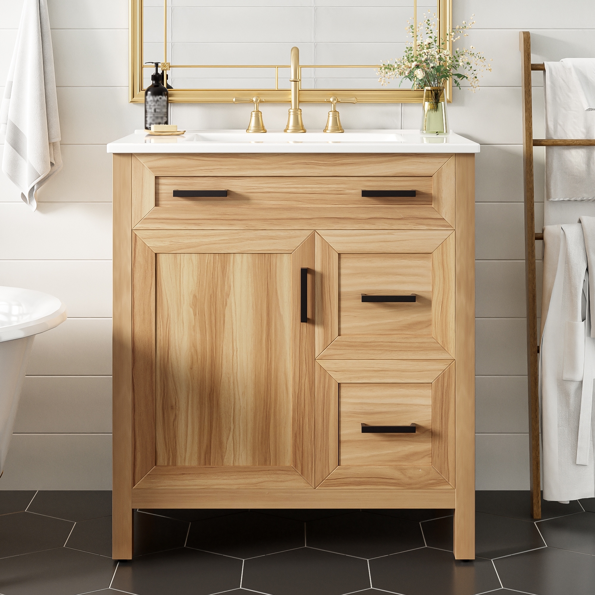 GDFStudio - Natura 30" Transitional Freestanding Bathroom Vanity with Ceramic Sink & Soft-Close Storage Components