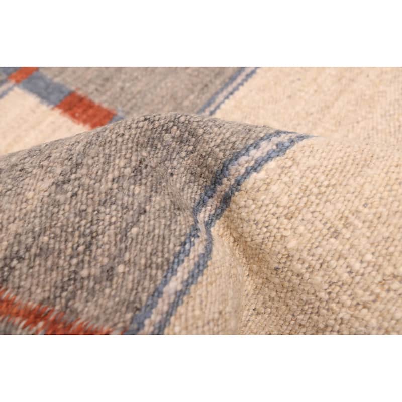 ECARPETGALLERY Flat-Weave Marrakech Grey, Ivory Wool Kilim - 8'5 x 10'2