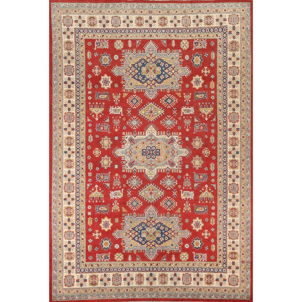 Red Kazak Oriental Area Rug Hand-Knotted Living Room Wool Carpet - 8'5"x 11'6"