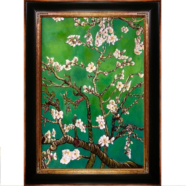 La Pastiche Original 'Branches of an Almond Tree in Blossom, Emerald Green' Hand Painted Oil Reproduction