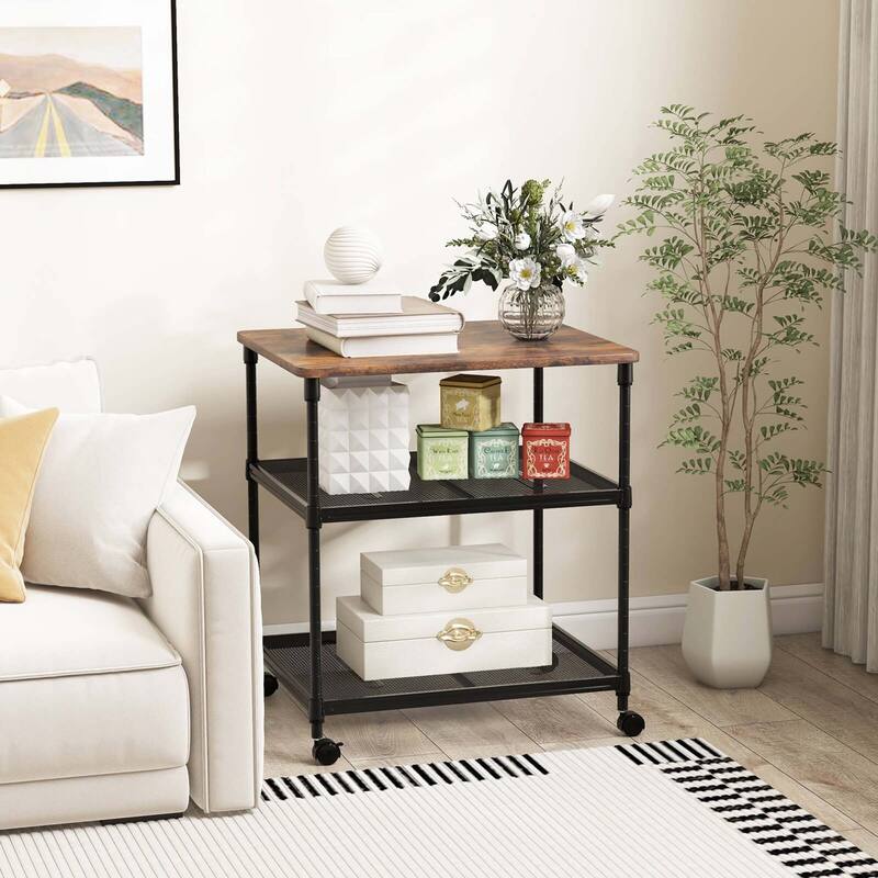 Costway 3-Tier Printer Stand Rolling Fax Cart with Adjustable Shelf & - See Details