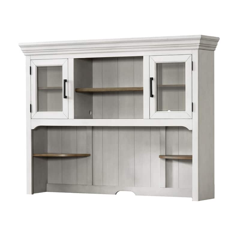 Drake Home Office 68" Wide Credenza Hutch Only, Rustic White & French Oak