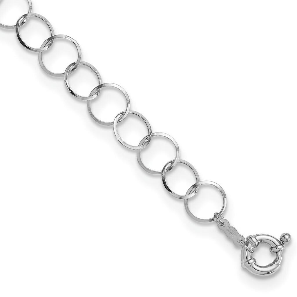 Curata 14k White Gold Polished Fancy Spring Open Circle Bracelet 7.5 Inch Spring Ring