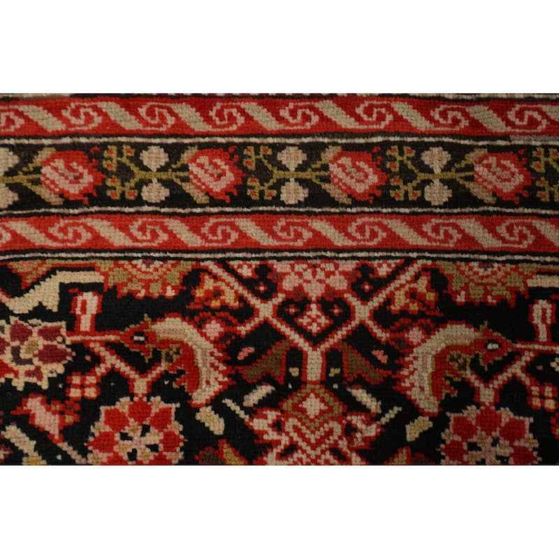 Hand Knotted Oriental 100% Wool Carpet Traditional Floral Black Karabagh Runner Rug - 18' 8'' X 3' 7''
