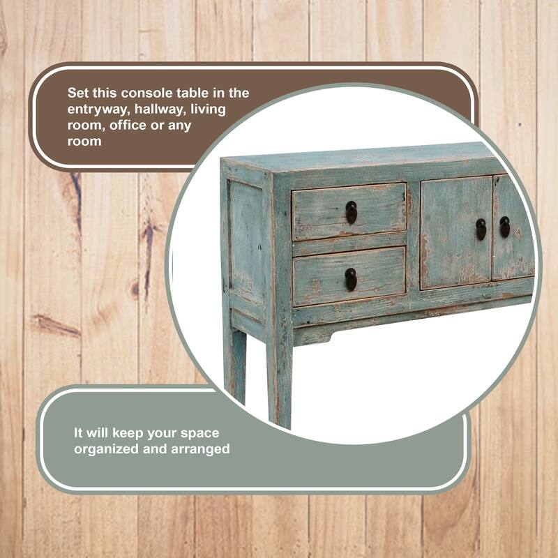 Artissance Console Table w/4 Drawers, 39" Long, Weathered Soft Aqua