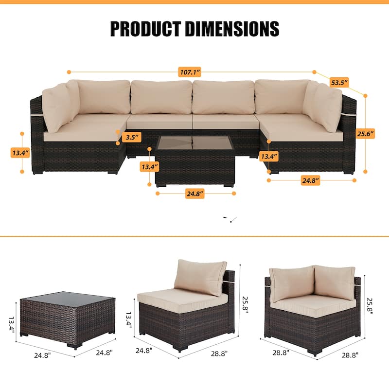 Patio Watcher Morden Outdoor 7-Piece Rattan Wicker Sectional Set Suit for Backyard