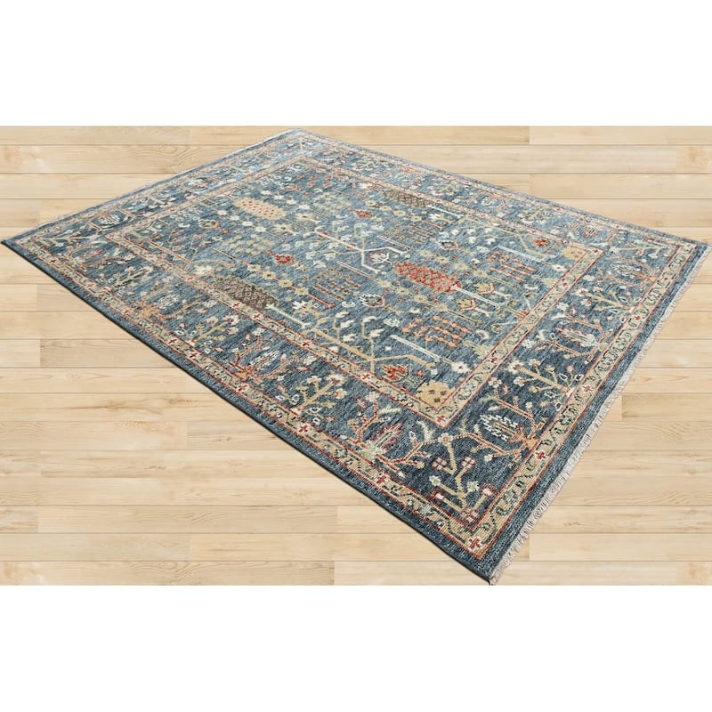 LoomBloom Slate Hand Knotted Traditional Oushak 100% Wool Area Rug